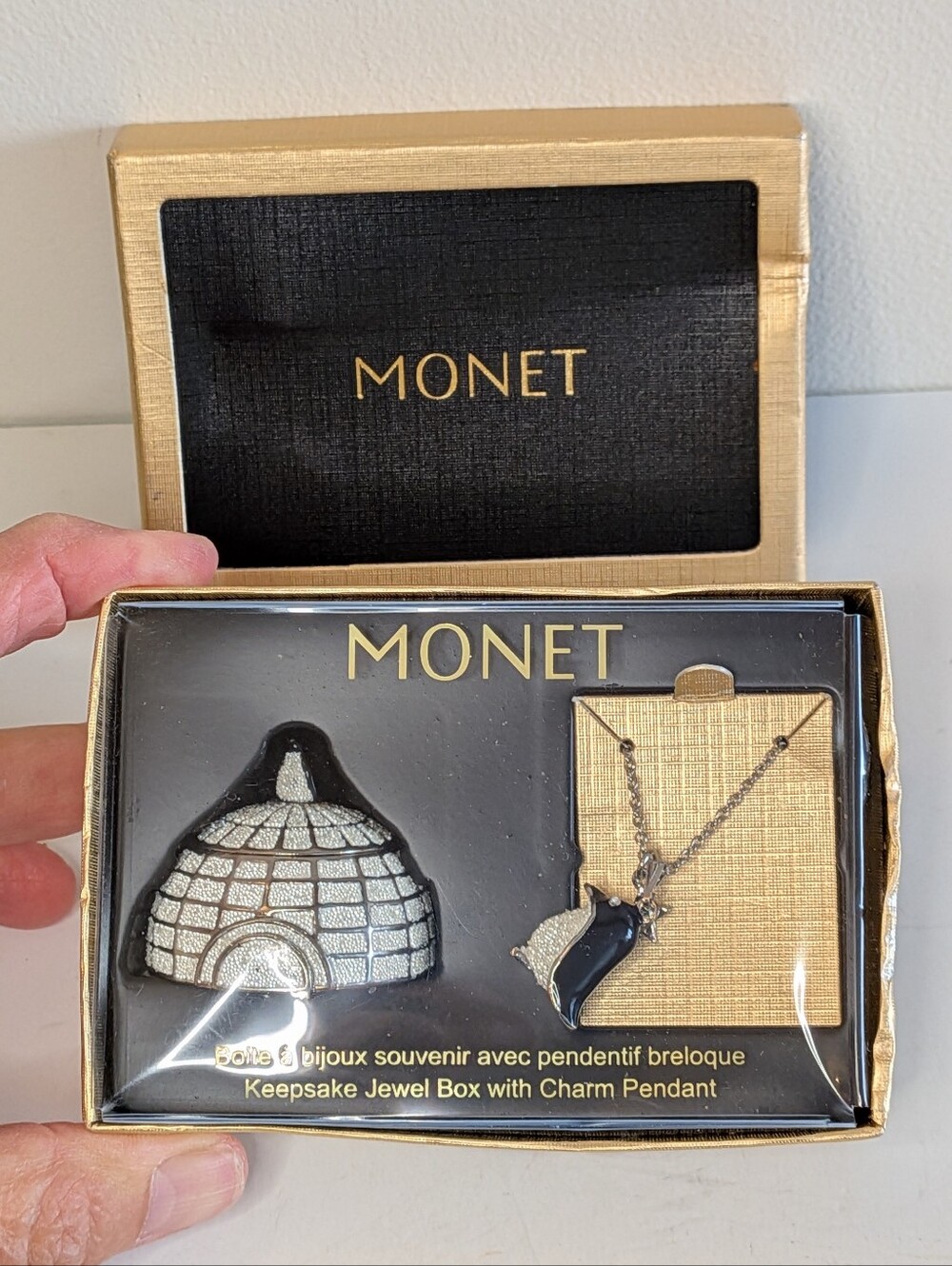 Monet Keepsake Jewel Trinket W/ Charm Pendant Igloo Penguin Star READ